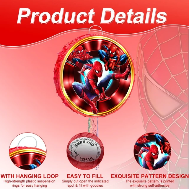 Alt view image 3 of 7 - Spiderman Pinata,4 Pcs Spiderman Round Pinata Set - Spiderman Party Pinata & Spiderman Pinata Sticks & Spiderman Party Game Eye Mask etc Spiderman Pinata Supplies for Spiderman Birthday Party Decorati