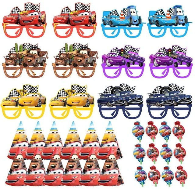 Main image of 36 Pcs Cars Birthday Party Supplies - Lightning Mcqueen Party Paper Hats & Lightning Mcqueen Paper Glasses & Lightning Mcqueen Blowout Toys for Lightning Mcqueen Party Favors Supplies
