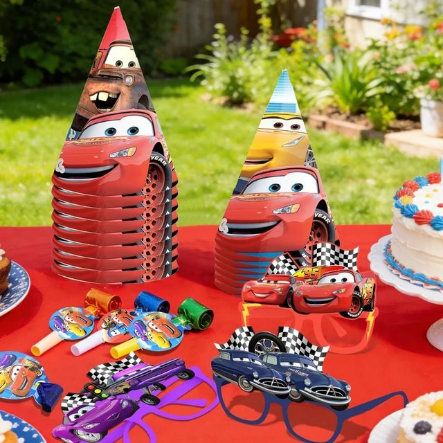 Alt view image 4 of 7 - 36 Pcs Cars Birthday Party Supplies - Lightning Mcqueen Party Paper Hats & Lightning Mcqueen Paper Glasses & Lightning Mcqueen Blowout Toys for Lightning Mcqueen Party Favors Supplies