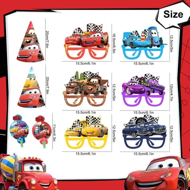 Alt view image 7 of 7 - 36 Pcs Cars Birthday Party Supplies - Lightning Mcqueen Party Paper Hats & Lightning Mcqueen Paper Glasses & Lightning Mcqueen Blowout Toys for Lightning Mcqueen Party Favors Supplies