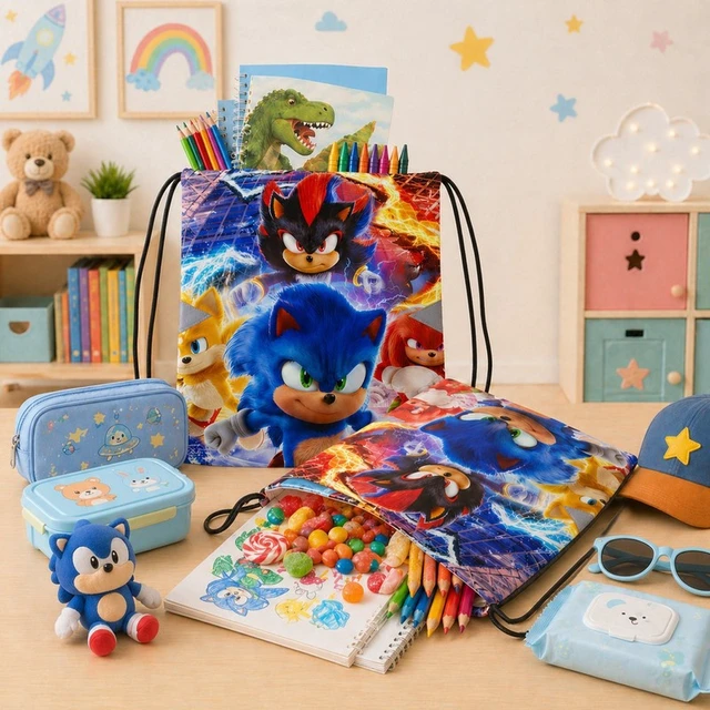 Alt view image 6 of 7 - 12 Pcs Sonic Drawstring Bags Sonic Party Bags Sonic Candy Bags Sonic Gift Bags Sonic Party Drawstring Bags for Sonic Birthday Party Decorations or Sonic Party Supplies