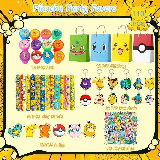 Alt view image 6 of 6 - Pokemon Party Favors for Kids, 110 Pcs Pokemon Birthday Party Favors Set - Pokemon Goodie Bags Key Chains Stickers Badges etc Pokemon Party Supplies for Pokemon Birthday Decorations
