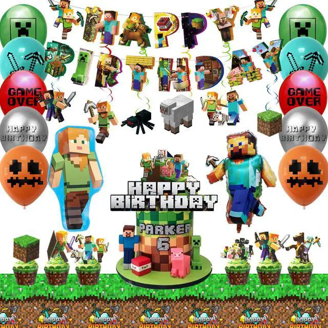 Main image of Minecraft Birthday Party Supplies, 52 Pcs Minecraft Party Decorations Set - Minecraft Birthday Decorations Banners Tablecloth Minecraft Balloon Cake Topper etc. Minecraft Party Supplies