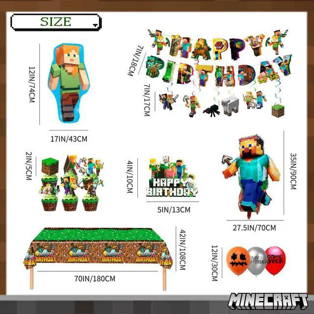 Alt view image 6 of 7 - Minecraft Birthday Party Supplies, 52 Pcs Minecraft Party Decorations Set - Minecraft Birthday Decorations Banners Tablecloth Minecraft Balloon Cake Topper etc. Minecraft Party Supplies