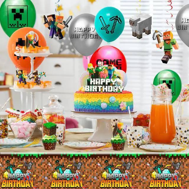 Alt view image 2 of 7 - Minecraft Birthday Party Supplies, 52 Pcs Minecraft Party Decorations Set - Minecraft Birthday Decorations Banners Tablecloth Minecraft Balloon Cake Topper etc. Minecraft Party Supplies