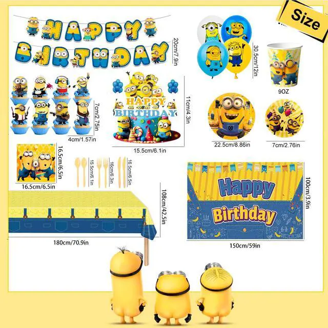 Alt view image 6 of 7 - Minions Party Supplies, 98pcs Minions Party Decorations & Tableware Set - Minions Party Plates Napkins Cups and Minions Birthday Banners Balloons Cake Toppers etc. Minions Theme Birthday Decorations