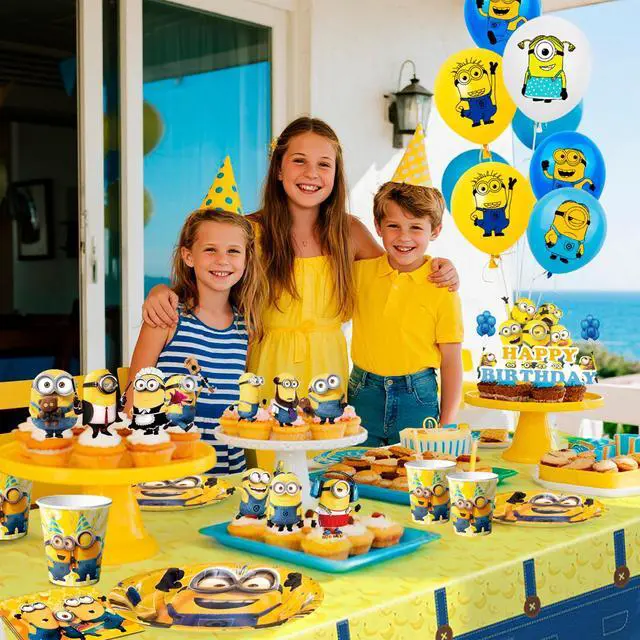 Alt view image 3 of 7 - Minions Party Supplies, 98pcs Minions Party Decorations & Tableware Set - Minions Party Plates Napkins Cups and Minions Birthday Banners Balloons Cake Toppers etc. Minions Theme Birthday Decorations