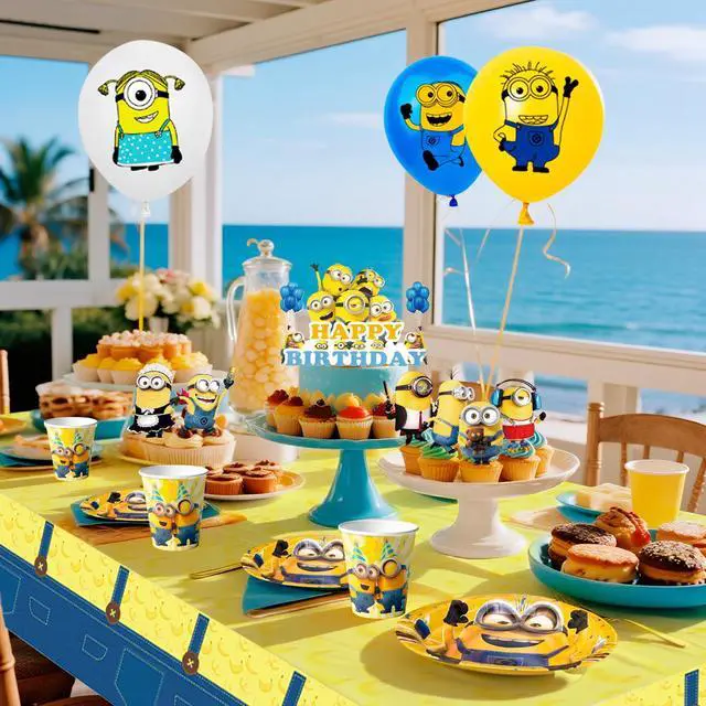 Alt view image 5 of 7 - Minions Party Supplies, 98pcs Minions Party Decorations & Tableware Set - Minions Party Plates Napkins Cups and Minions Birthday Banners Balloons Cake Toppers etc. Minions Theme Birthday Decorations