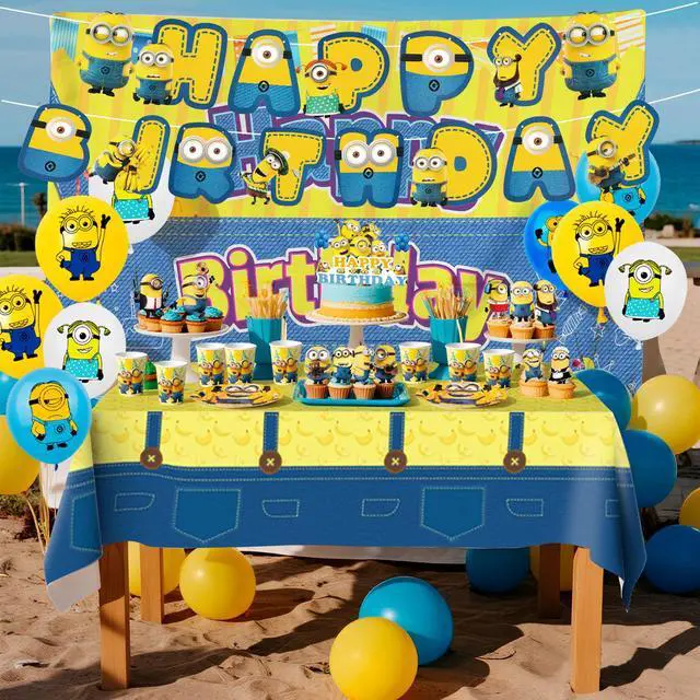 Alt view image 4 of 7 - Minions Party Supplies, 98pcs Minions Party Decorations & Tableware Set - Minions Party Plates Napkins Cups and Minions Birthday Banners Balloons Cake Toppers etc. Minions Theme Birthday Decorations