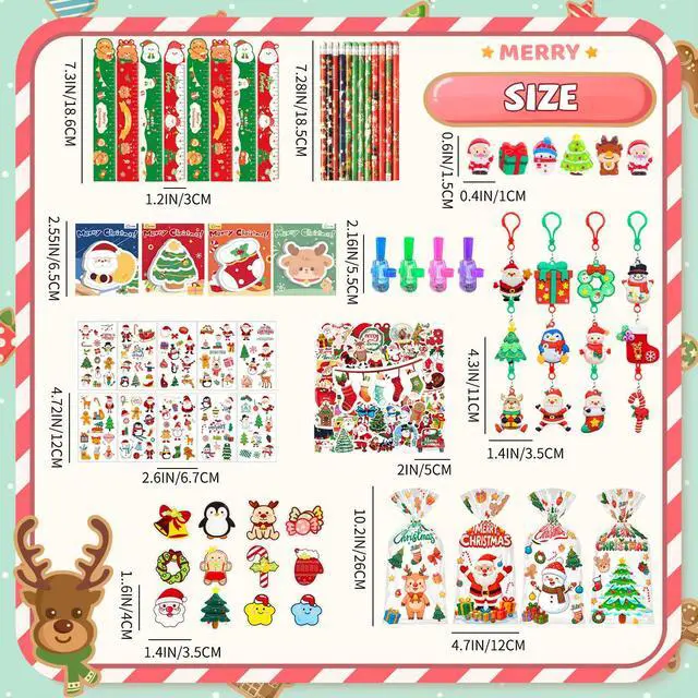 Alt view image 6 of 7 - 158 PCS Christmas Party Favors, Including Xmas Sticky Notes Santa Claus Keychains Christmas Stickers Badges Christmas Candy Bags Etc Christmas Goodie Bag Stuffers