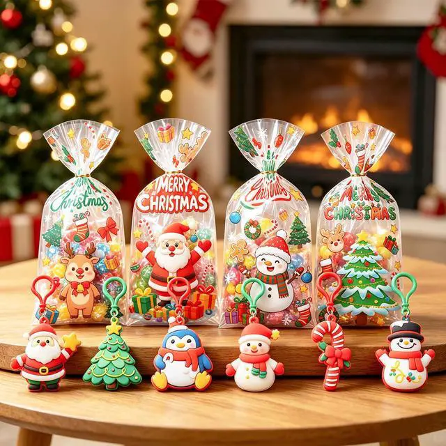 Alt view image 3 of 7 - 158 PCS Christmas Party Favors, Including Xmas Sticky Notes Santa Claus Keychains Christmas Stickers Badges Christmas Candy Bags Etc Christmas Goodie Bag Stuffers