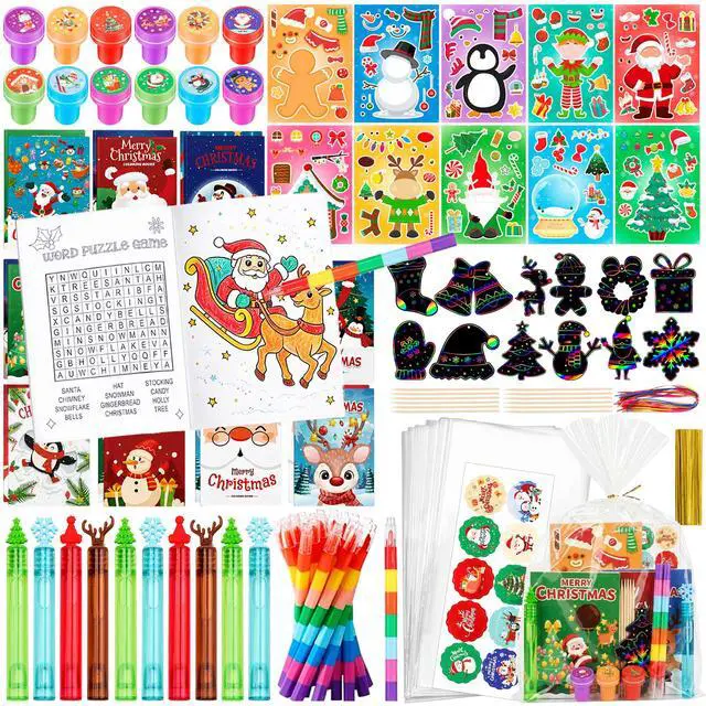 Main image of 96pcs Christmas Party Favors, Including Christmas DIY Stickers & Treat Bags, Christmas Stamps Pens Etc Christmas Classroom Gifts and Xmas Party Supplies