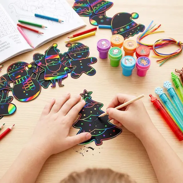 Alt view image 4 of 7 - 96pcs Christmas Party Favors, Including Christmas DIY Stickers & Treat Bags, Christmas Stamps Pens Etc Christmas Classroom Gifts and Xmas Party Supplies