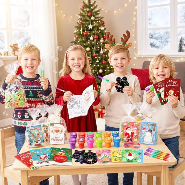 Alt view image 5 of 7 - 96pcs Christmas Party Favors, Including Christmas DIY Stickers & Treat Bags, Christmas Stamps Pens Etc Christmas Classroom Gifts and Xmas Party Supplies