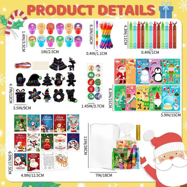 Alt view image 6 of 7 - 96pcs Christmas Party Favors, Including Christmas DIY Stickers & Treat Bags, Christmas Stamps Pens Etc Christmas Classroom Gifts and Xmas Party Supplies