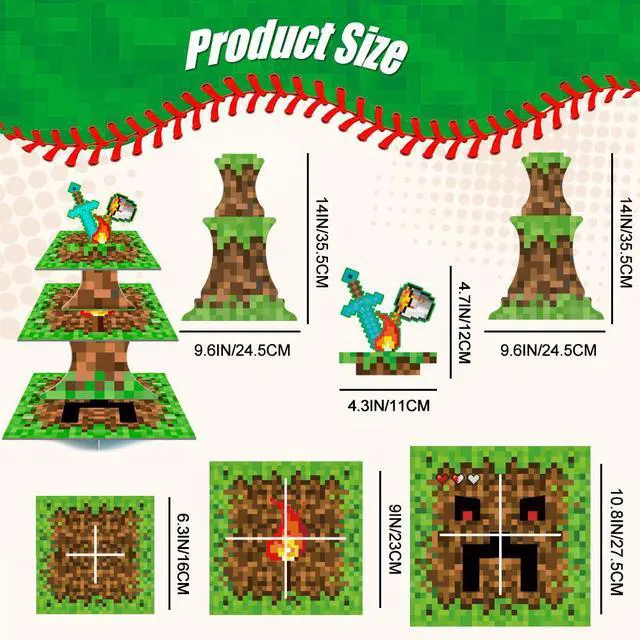 Alt view image 6 of 6 - Pixel Game Style Cupcake Holder, 3 - Tier Pixel Cupcake Stand/Pixel Gaming Cupcake Holder/Mini Pixel Cupcake Stand,Perfect for Pixel Gaming Party Decorations & Pixel Miner Party Decorations