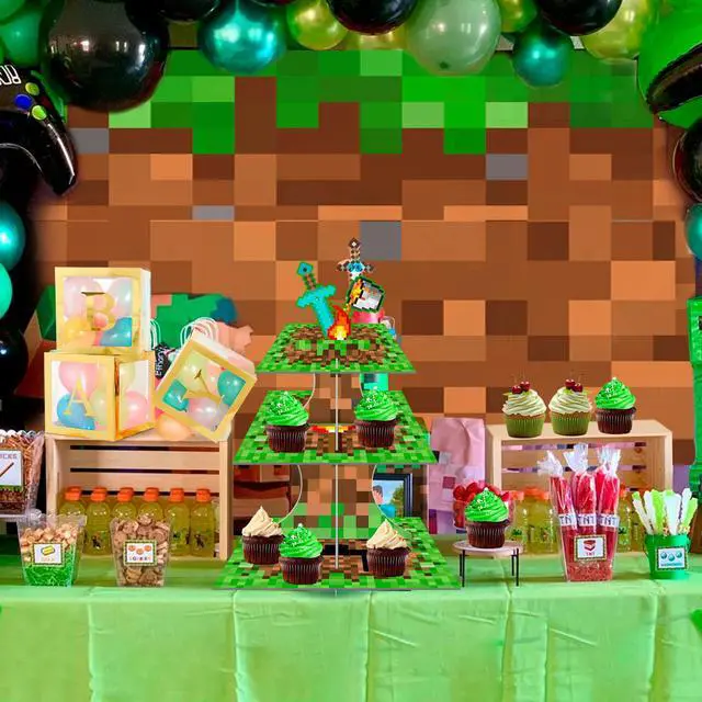 Alt view image 2 of 6 - Pixel Game Style Cupcake Holder, 3 - Tier Pixel Cupcake Stand/Pixel Gaming Cupcake Holder/Mini Pixel Cupcake Stand,Perfect for Pixel Gaming Party Decorations & Pixel Miner Party Decorations