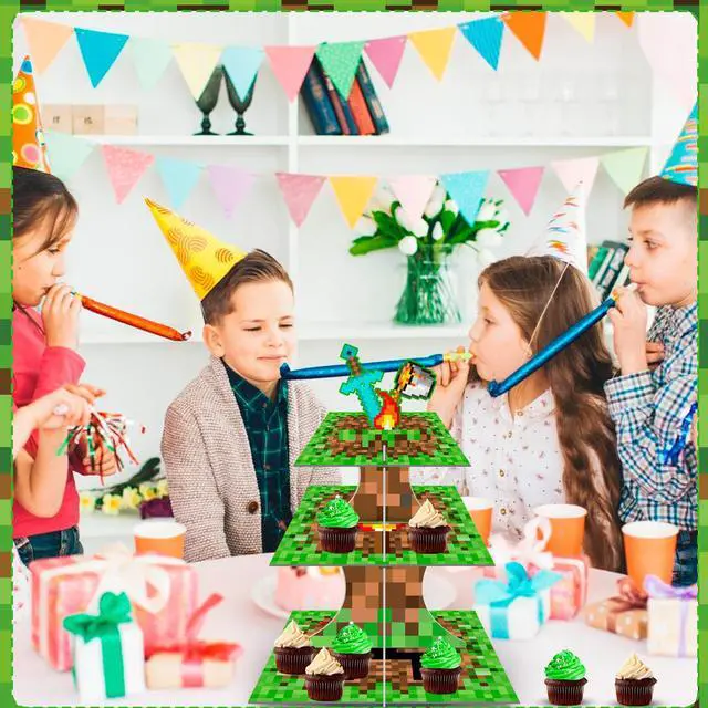 Alt view image 3 of 6 - Pixel Game Style Cupcake Holder, 3 - Tier Pixel Cupcake Stand/Pixel Gaming Cupcake Holder/Mini Pixel Cupcake Stand,Perfect for Pixel Gaming Party Decorations & Pixel Miner Party Decorations