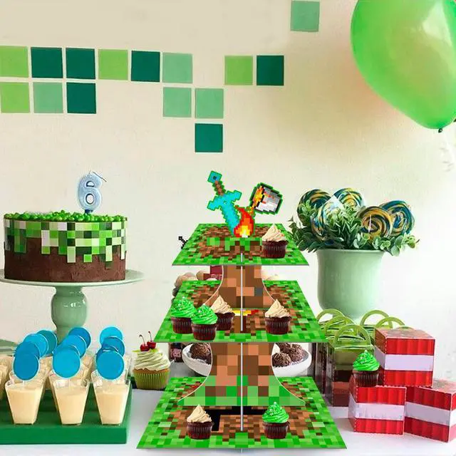 Alt view image 4 of 6 - Pixel Game Style Cupcake Holder, 3 - Tier Pixel Cupcake Stand/Pixel Gaming Cupcake Holder/Mini Pixel Cupcake Stand,Perfect for Pixel Gaming Party Decorations & Pixel Miner Party Decorations