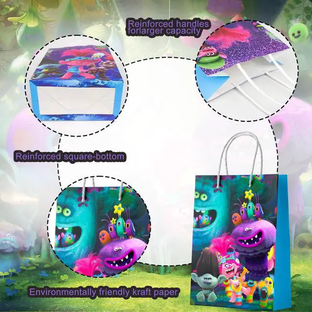 Alt view image 4 of 6 - Trolls Party Gift Bags - 16 Pcs Trolls Party Bags, Trolls Gift Bags, Trolls Candy Bags for Boys/Girls Children's Trolls Themed Birthday Party Decoration Supplies