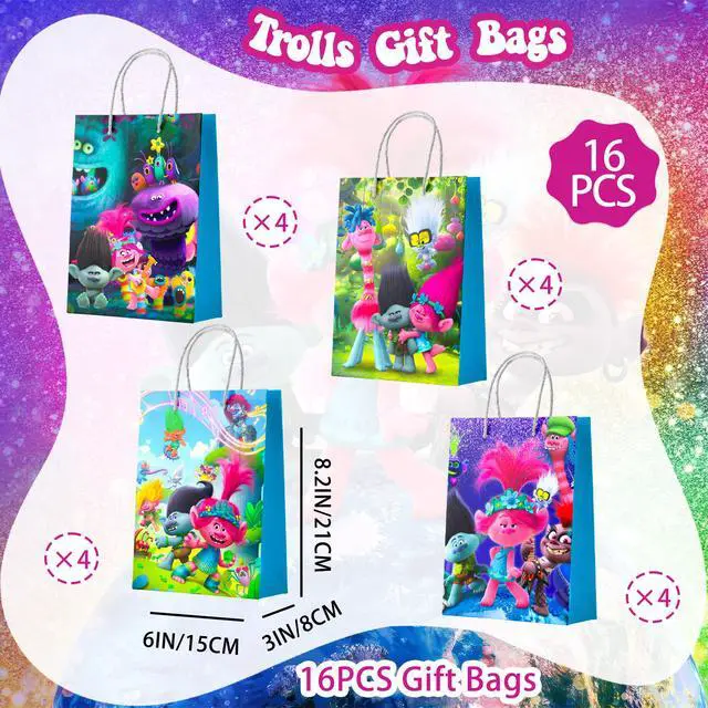 Alt view image 6 of 6 - Trolls Party Gift Bags - 16 Pcs Trolls Party Bags, Trolls Gift Bags, Trolls Candy Bags for Boys/Girls Children's Trolls Themed Birthday Party Decoration Supplies
