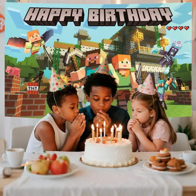 Alt view image 5 of 7 - Pixel Party Decorations, Pixel Games Birthday Backdrop Minecraft Happy Birthday Party Backdrop Pixel Games Themed Party Backdrop, Pixel Party Backdrop for Minecraft Themed Party Decorations