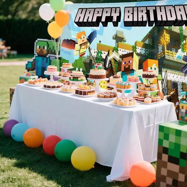 Alt view image 4 of 7 - Pixel Party Decorations, Pixel Games Birthday Backdrop Minecraft Happy Birthday Party Backdrop Pixel Games Themed Party Backdrop, Pixel Party Backdrop for Minecraft Themed Party Decorations