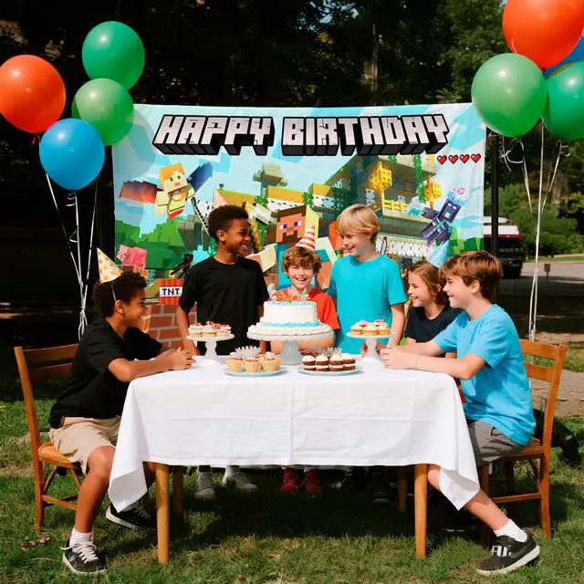 Alt view image 2 of 7 - Pixel Party Decorations, Pixel Games Birthday Backdrop Minecraft Happy Birthday Party Backdrop Pixel Games Themed Party Backdrop, Pixel Party Backdrop for Minecraft Themed Party Decorations