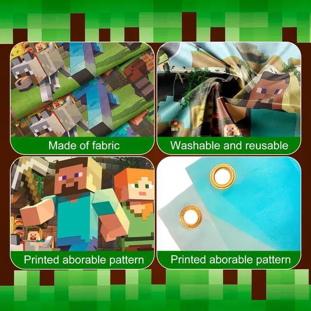 Alt view image 6 of 7 - Pixel Party Decorations, Pixel Games Birthday Backdrop Minecraft Happy Birthday Party Backdrop Pixel Games Themed Party Backdrop, Pixel Party Backdrop for Minecraft Themed Party Decorations