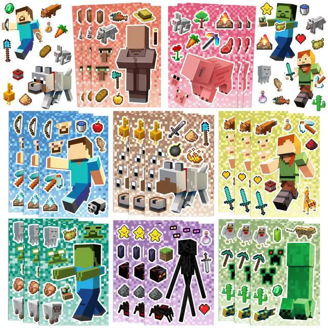 Main image of Pixel Games Make a Face Stickers, Minecraft Diy Stickers with 8 Designs Characters for Minecraft Party Supplies, Make Your Own Pixel Games Stickers for Kids Minecraft Birthday Decorations Favor