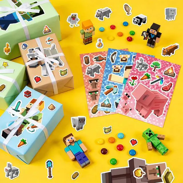 Alt view image 4 of 7 - Pixel Games Make a Face Stickers, Minecraft Diy Stickers with 8 Designs Characters for Minecraft Party Supplies, Make Your Own Pixel Games Stickers for Kids Minecraft Birthday Decorations Favor