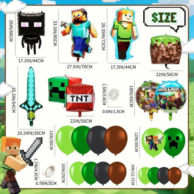Alt view image 6 of 7 - 81pcs Minecraft Balloon Party Decorations,Minecraft Birthday Decorations Balloons Set,Minecraft Theme Party Latex Balloons,Foil Balloons for Kids Birthday Party Decorations Favors