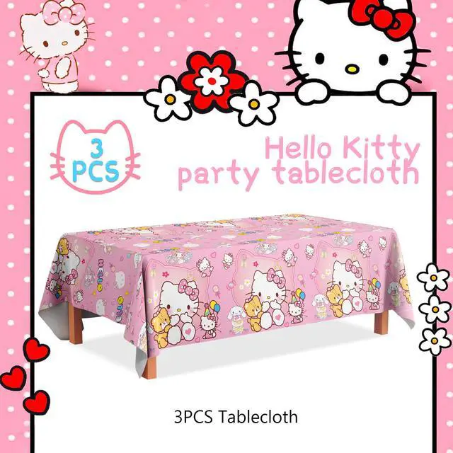Alt view image 6 of 7 - Hello Kitty Tablecloths, 3 Pieces Hello Kitty Tablecloths and Hello Kitty Party Tablecloths for Girls Kids Hello Kitty Themed Birthday Party Decoration Supplies