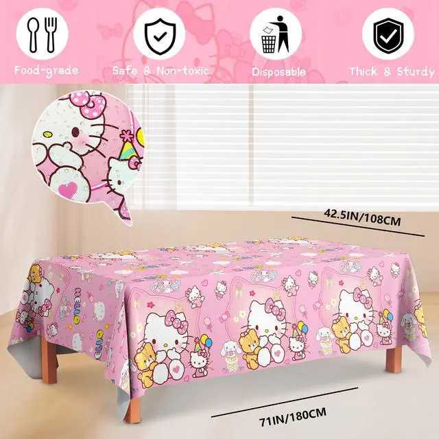 Alt view image 5 of 7 - Hello Kitty Tablecloths, 3 Pieces Hello Kitty Tablecloths and Hello Kitty Party Tablecloths for Girls Kids Hello Kitty Themed Birthday Party Decoration Supplies