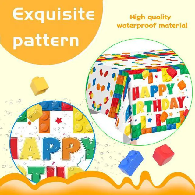 Alt view image 3 of 7 - Building Block Party Tablecloths, 3pcs Building Block Party Decorations Tablecloths set - Building Blocks Tablecloth, Building Block Party Table Cover for Building Block Birthday Party Supplies