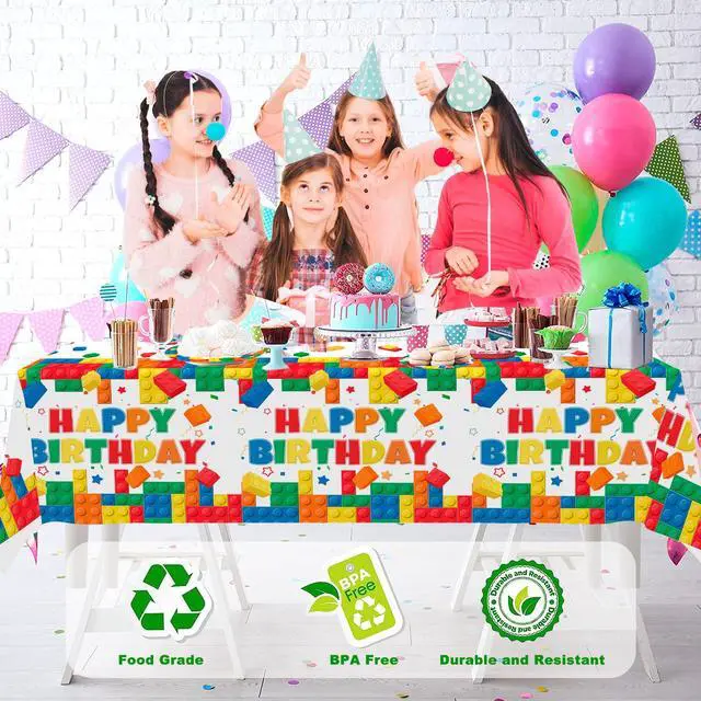 Alt view image 2 of 7 - Building Block Party Tablecloths, 3pcs Building Block Party Decorations Tablecloths set - Building Blocks Tablecloth, Building Block Party Table Cover for Building Block Birthday Party Supplies