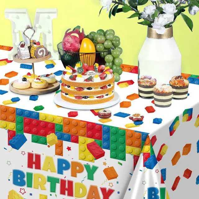Alt view image 5 of 7 - Building Block Party Tablecloths, 3pcs Building Block Party Decorations Tablecloths set - Building Blocks Tablecloth, Building Block Party Table Cover for Building Block Birthday Party Supplies