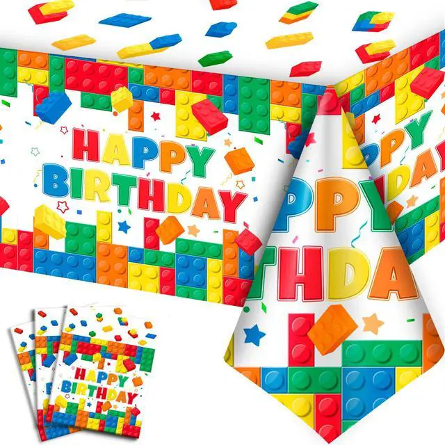 Main image of Building Block Party Tablecloths, 3pcs Building Block Party Decorations Tablecloths set - Building Blocks Tablecloth, Building Block Party Table Cover for Building Block Birthday Party Supplies