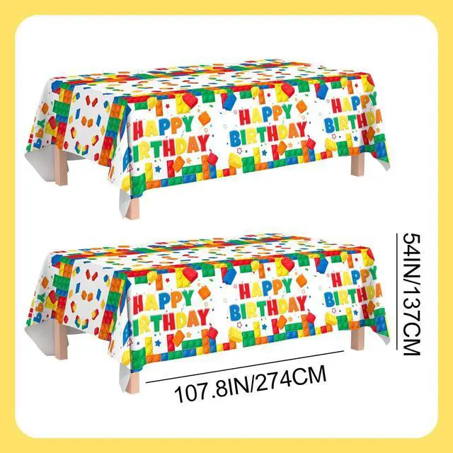 Alt view image 6 of 7 - Building Block Party Tablecloths, 3pcs Building Block Party Decorations Tablecloths set - Building Blocks Tablecloth, Building Block Party Table Cover for Building Block Birthday Party Supplies