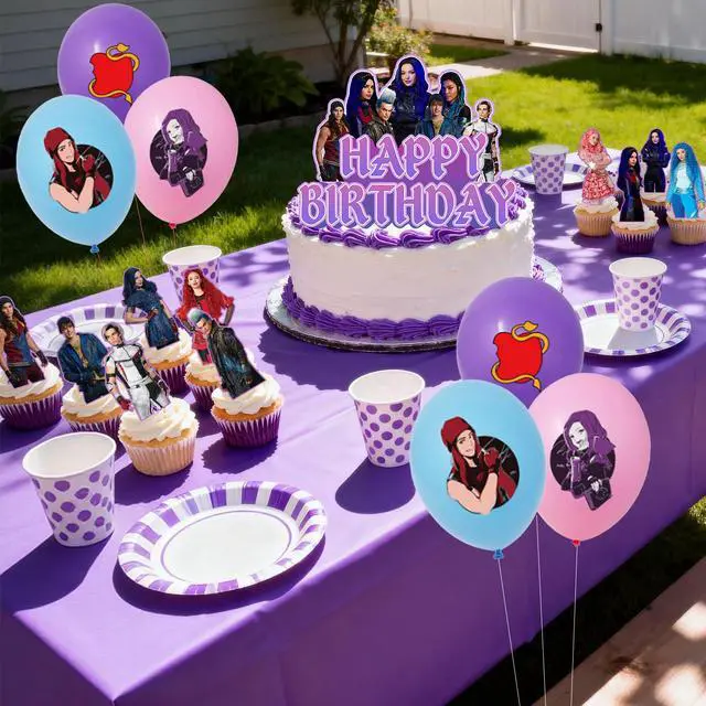 Alt view image 2 of 7 - 33 Pcs Descendants Party Decorations Set - Descendants Birthday Decorations Banners Spirals Tablecloth & Balloons Ccake Toppers ETC Descendants Party Supplies for Kids