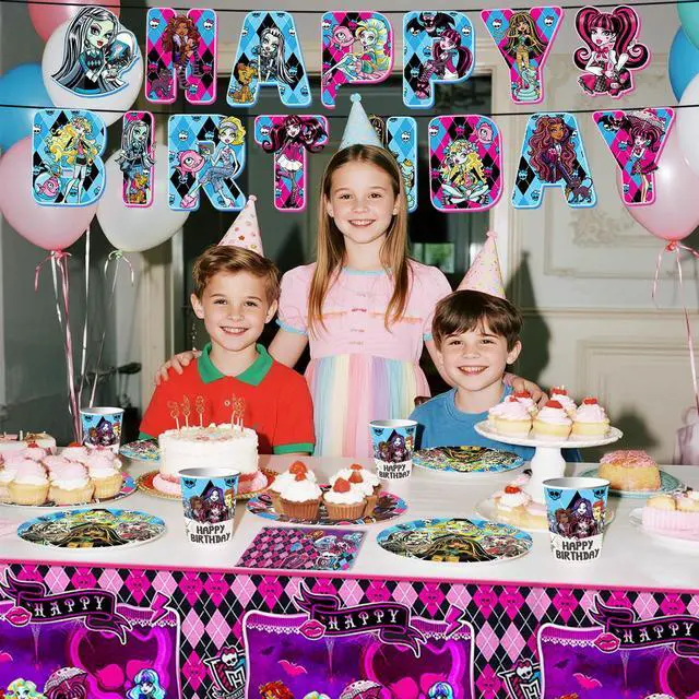 Alt view image 2 of 6 - 114pcs Monster High Birthday Party Tableware Set - Monster High Birthday Party Plates Napkins Cups Tablecloth etc Monster High Tableware for Monster High Birthday Decorations for Kids,Serves 16