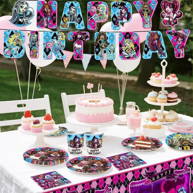 Alt view image 4 of 6 - 114pcs Monster High Birthday Party Tableware Set - Monster High Birthday Party Plates Napkins Cups Tablecloth etc Monster High Tableware for Monster High Birthday Decorations for Kids,Serves 16