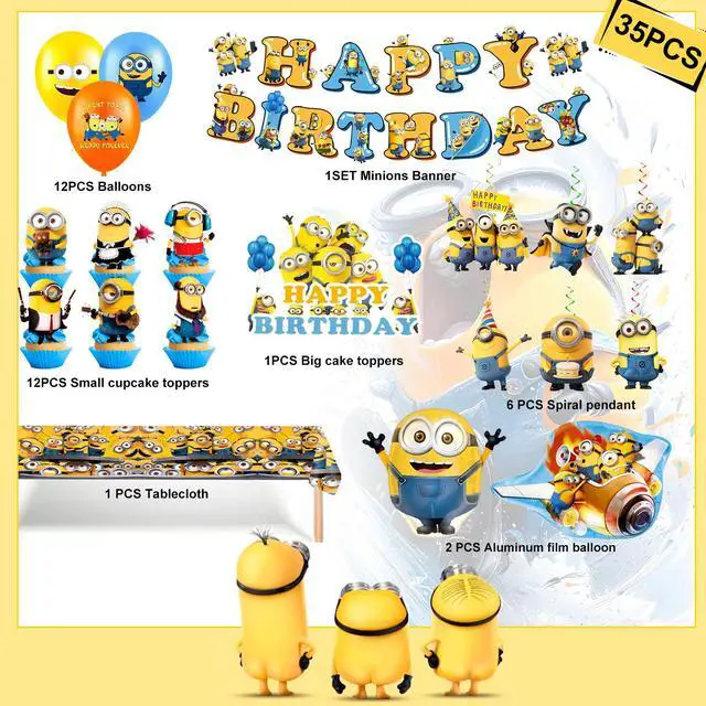 Alt view image 6 of 7 - Minions Party Decorations, 35pcs Minions Birthday Decorations - Minions Party Balloons & Minions Birthday Banner Cake Toppers Tablecloth etc. Minions Birthday Party Decorations for Boys/Girls