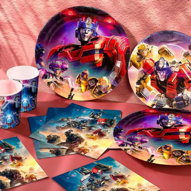 Alt view image 2 of 6 - 114 Pcs Transformers Birthday Party Decorations & Tableware Set - Transformers Party Table Cloth Banner Plates Napkins Cups etc Transformers Birthday Decorations for Transformers Party Supplies