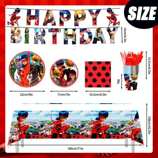 Alt view image 6 of 7 - 114pcs Miraculous Ladybug Birthday Party Decoration Tableware Set- Miraculous Ladybug Party Decorations Banner Plates Cups Tablecloth etc Miraculous Ladybug Party Decorations for Kids,Serves 16