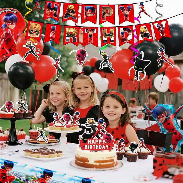 Alt view image 2 of 7 - Miraculous Ladybug Party Decorations,35pcs Miraculous Ladybug Birthday Decorations Set-Miraculous Ladybug Banner Ballons & Tablecloth etc Miraculous Ladybug Theme Party Decorations for Girls