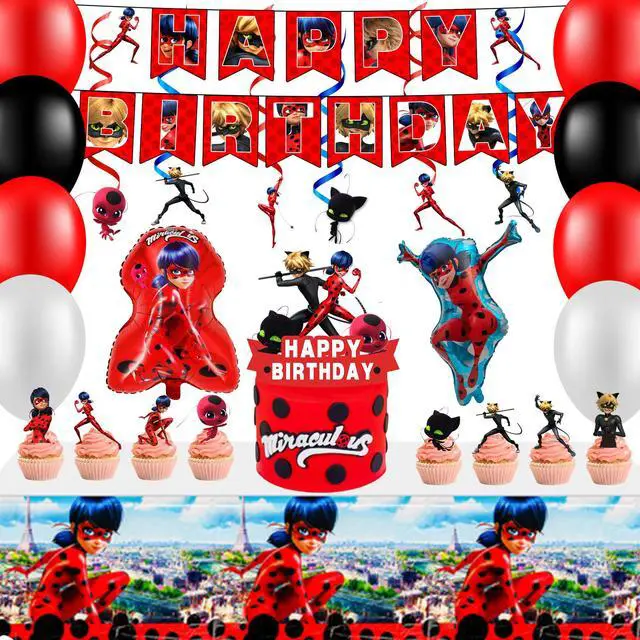 Main image of Miraculous Ladybug Party Decorations,35pcs Miraculous Ladybug Birthday Decorations Set-Miraculous Ladybug Banner Ballons & Tablecloth etc Miraculous Ladybug Theme Party Decorations for Girls