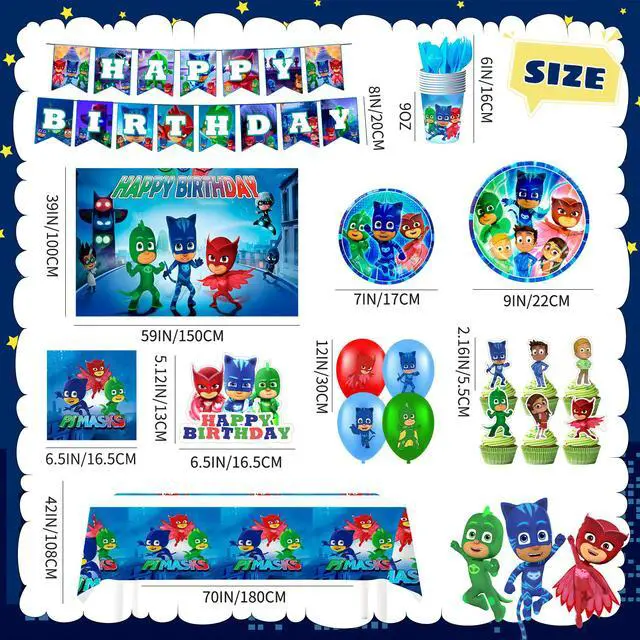 Alt view image 6 of 7 - PJ Masks Birthday Decorations,112pcs PJ Masks Party Decorations & PJ Masks Tableware set- PJ Masks Birthday Plates Napkins & PJ Masks Balloons Banner Cake Toppers etc PJ Masks Birthday Party Supplies
