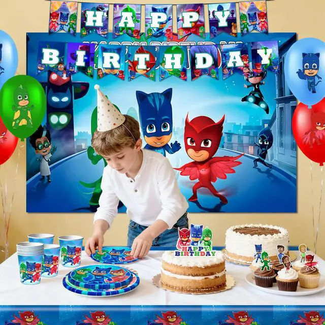 Alt view image 4 of 7 - PJ Masks Birthday Decorations,112pcs PJ Masks Party Decorations & PJ Masks Tableware set- PJ Masks Birthday Plates Napkins & PJ Masks Balloons Banner Cake Toppers etc PJ Masks Birthday Party Supplies