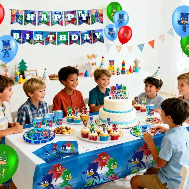 Alt view image 5 of 7 - PJ Masks Birthday Decorations,112pcs PJ Masks Party Decorations & PJ Masks Tableware set- PJ Masks Birthday Plates Napkins & PJ Masks Balloons Banner Cake Toppers etc PJ Masks Birthday Party Supplies